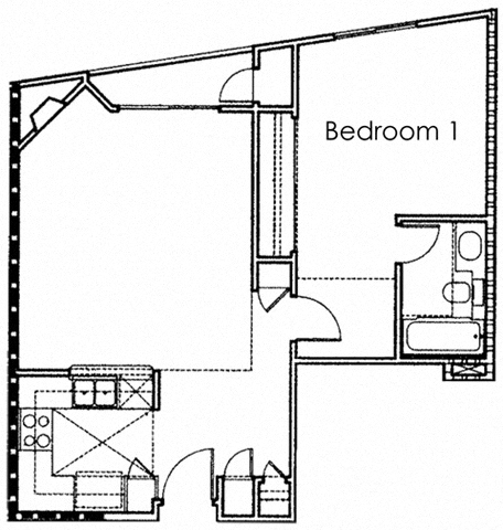 1 Bedroom 1 Bath Floor Plan