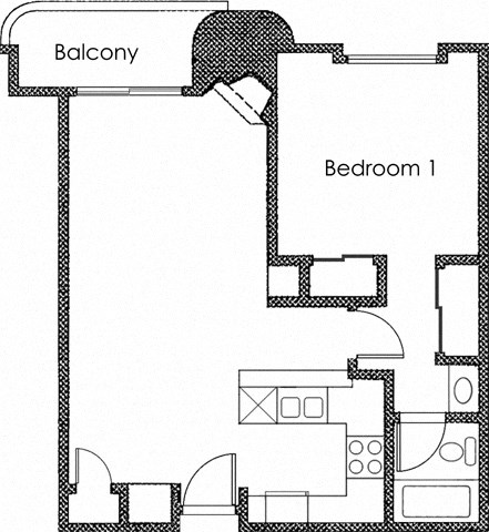 1 bedroom 1 bath 11A Floor Plan at Midvale Court, Los Angeles