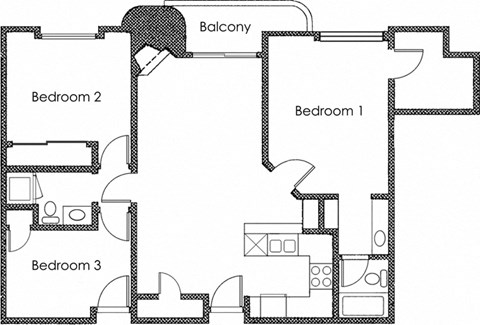 3 bed 2 bath 32A Floor Plan at Midvale Court, California