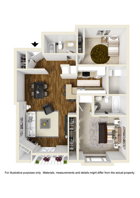 2 bed 2 bath floor plan A at Darlington Apartments, California, 90049