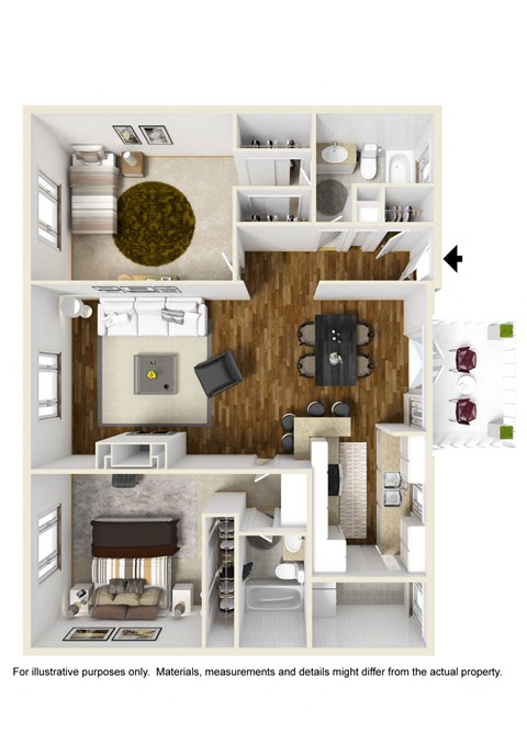2 Bed 2 Bath C Floor Plan at Darlington Apartments, Los Angeles, CA, 90049