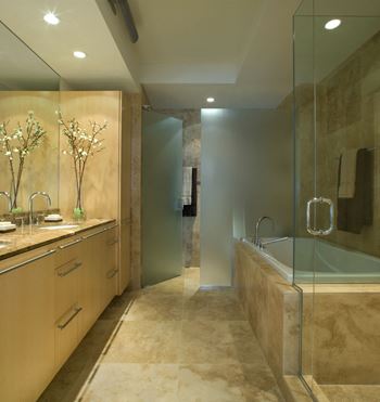 state-of-the-art bathrooms at Optima Old Orchard Woods Apartments in Skokie, IL