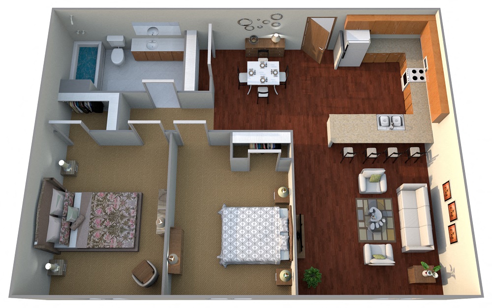 2 Bed 1 Bath Floor Plan at Timber Ridge Apartments, Bemidji