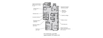 A two bedroom, one-and-a-half bathroom apartment floor plan at Bellwether Apartments