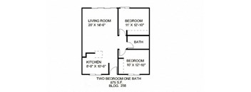 Our 2 Bedroom, 1 Bathroom Apartment Floor plan at Vista Flores Apartments in San Marcos, California