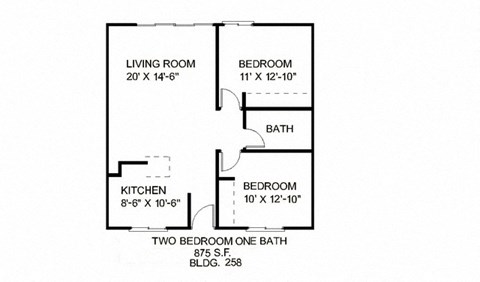 Our 2 Bedroom, 1 Bathroom Apartment Floor plan at Vista Flores Apartments in San Marcos, California