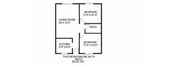 Our 2 Bedroom, 1 Bathroom Apartment Floor plan at Vista Flores Apartments in San Marcos, California