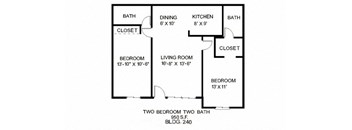 Our 2 Bedroom, 2 Bathroom Apartment Floor plan at Vista Flores Apartments in San Marcos, California