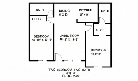 Our 2 Bedroom, 2 Bathroom Apartment Floor plan at Vista Flores Apartments in San Marcos, California