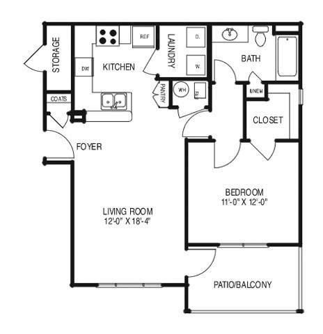 Renovated Floor Plan A (A1R) Floor Plan 1