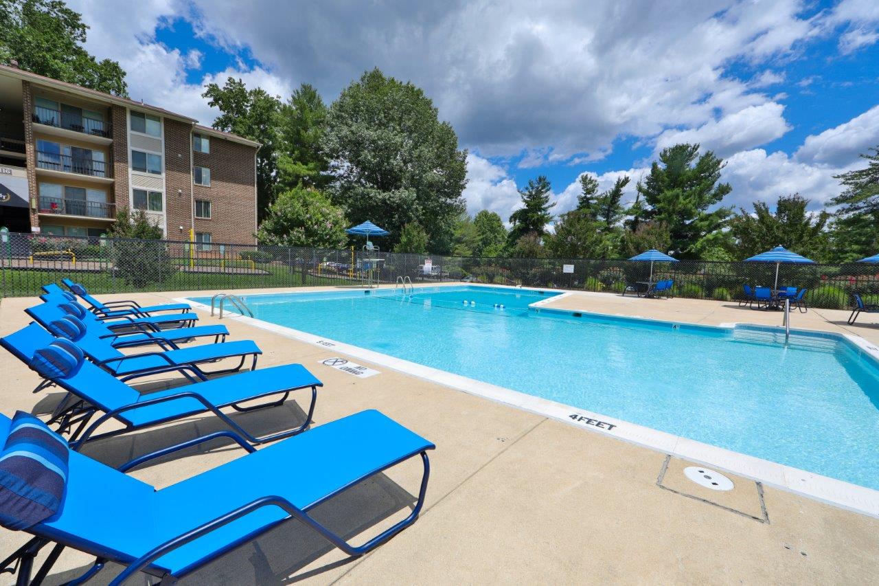 our apartments have a large pool and lounge chairs