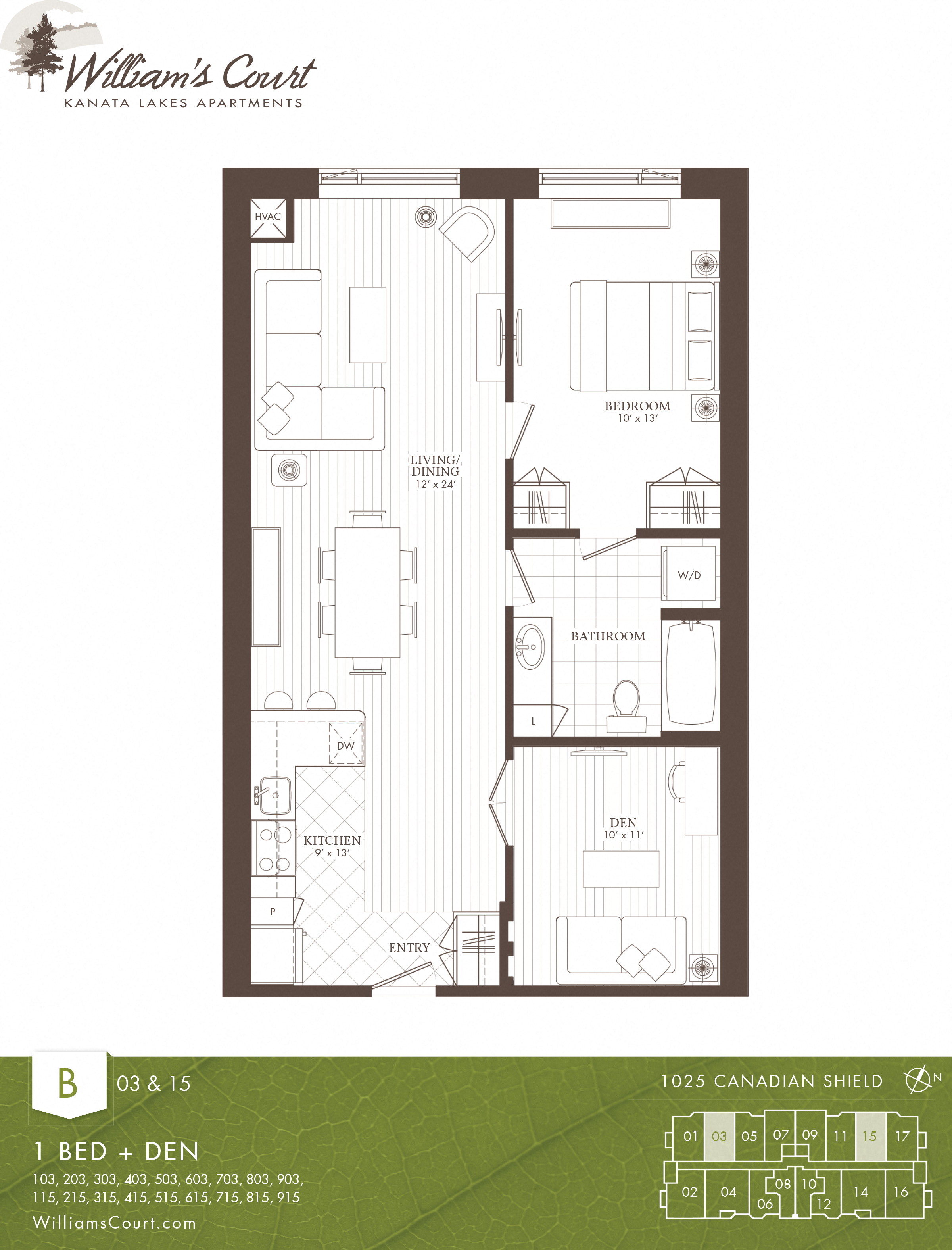 Willam's Court B - 1 Bedroom + Den