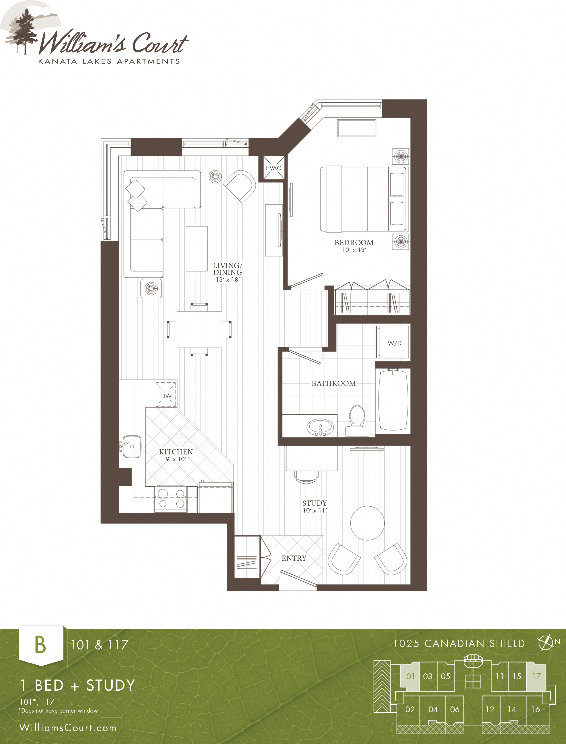 Willam's Court B - 1 Bedroom + Study