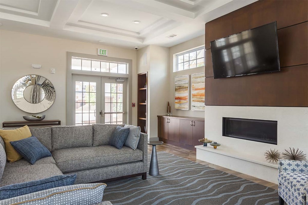 a living room with a couch and a television