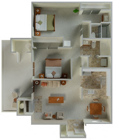 Preakness 2x2 964 sqft floor plan