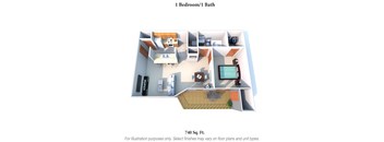 1 Bedroom 1 Bath Floor Plan at The Vinings Apartments, Cincinnati, 45245