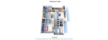 2 Bed 1 Bath Floor Plan at The Vinings Apartments, Ohio, 45245