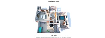 2 Bedroom 2 Bath Floor Plan at The Vinings Apartments, Cincinnati, OH