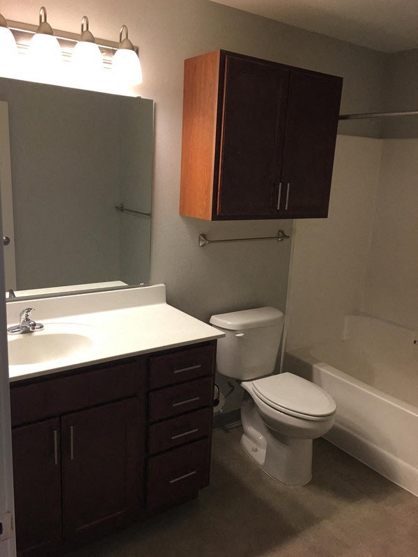a bathroom with a toilet and a sink and a bath tub