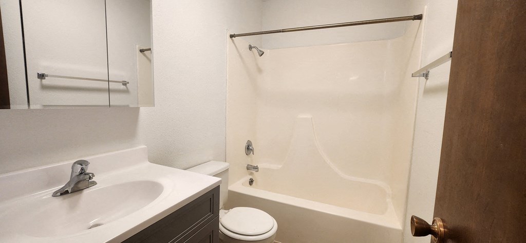 a bathroom with a shower and a sink and a toilet