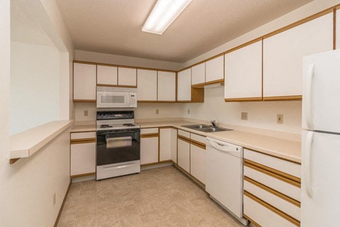 the preserve at ballantyne commons apartment kitchen with white cabinets and appliances