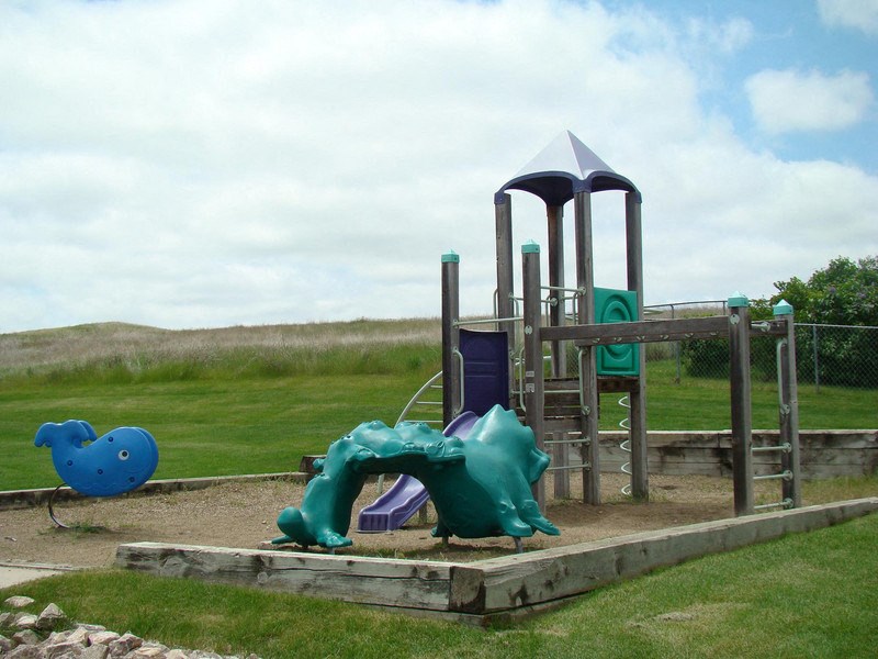 a playground with a blue