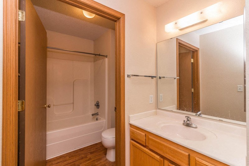 a bathroom with a shower sink and toilet and a mirror