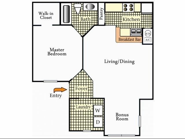 One Bedroom One Bath Floor Plan 1