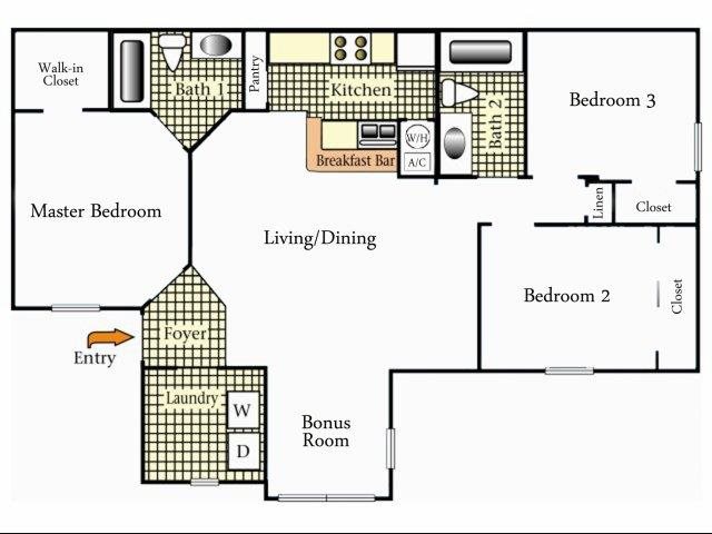 Three Bedroom Two Bath Floor Plan 3