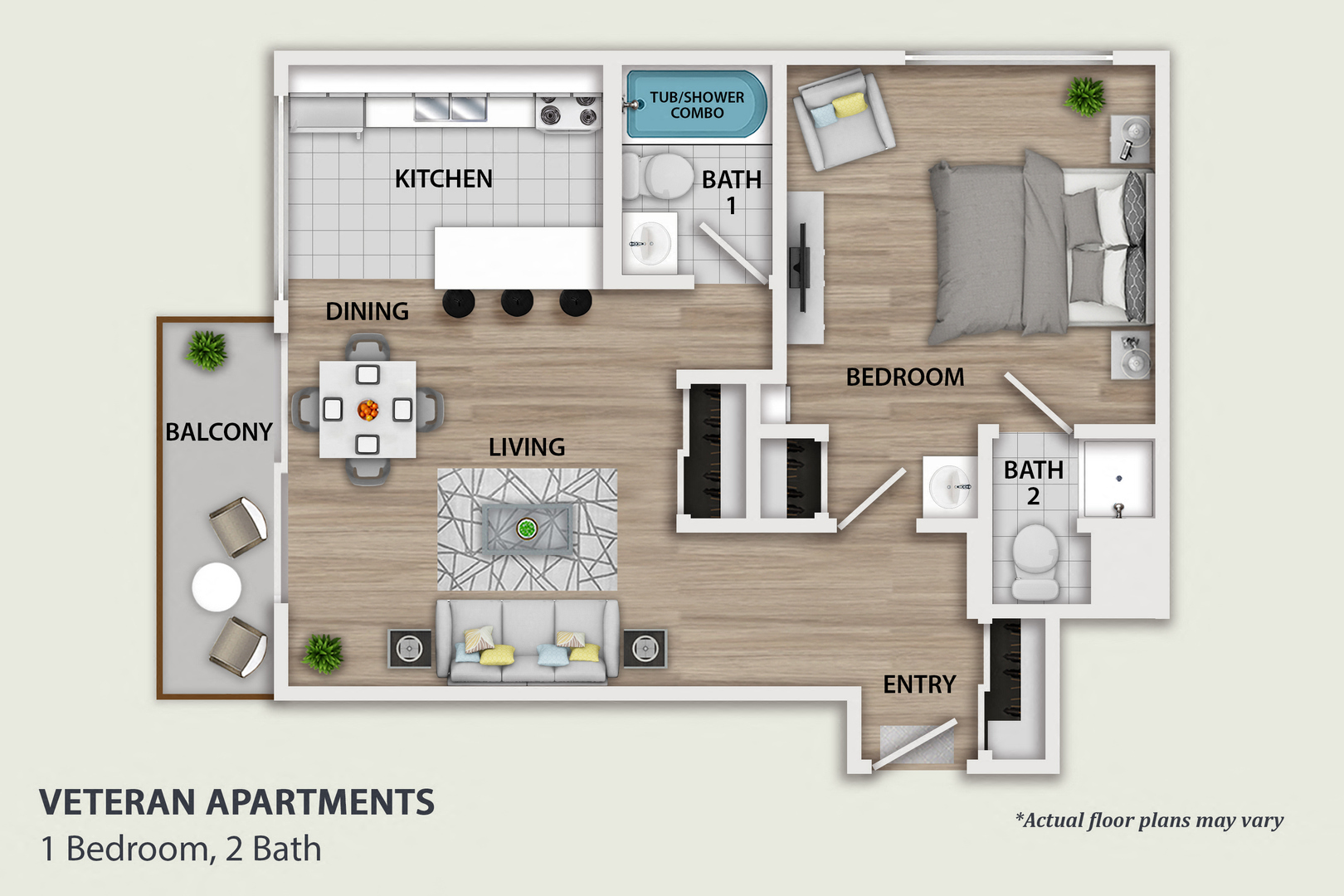 1 Bedroom, 2 Bath