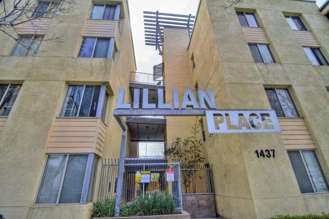 a large building with a sign on the side of it