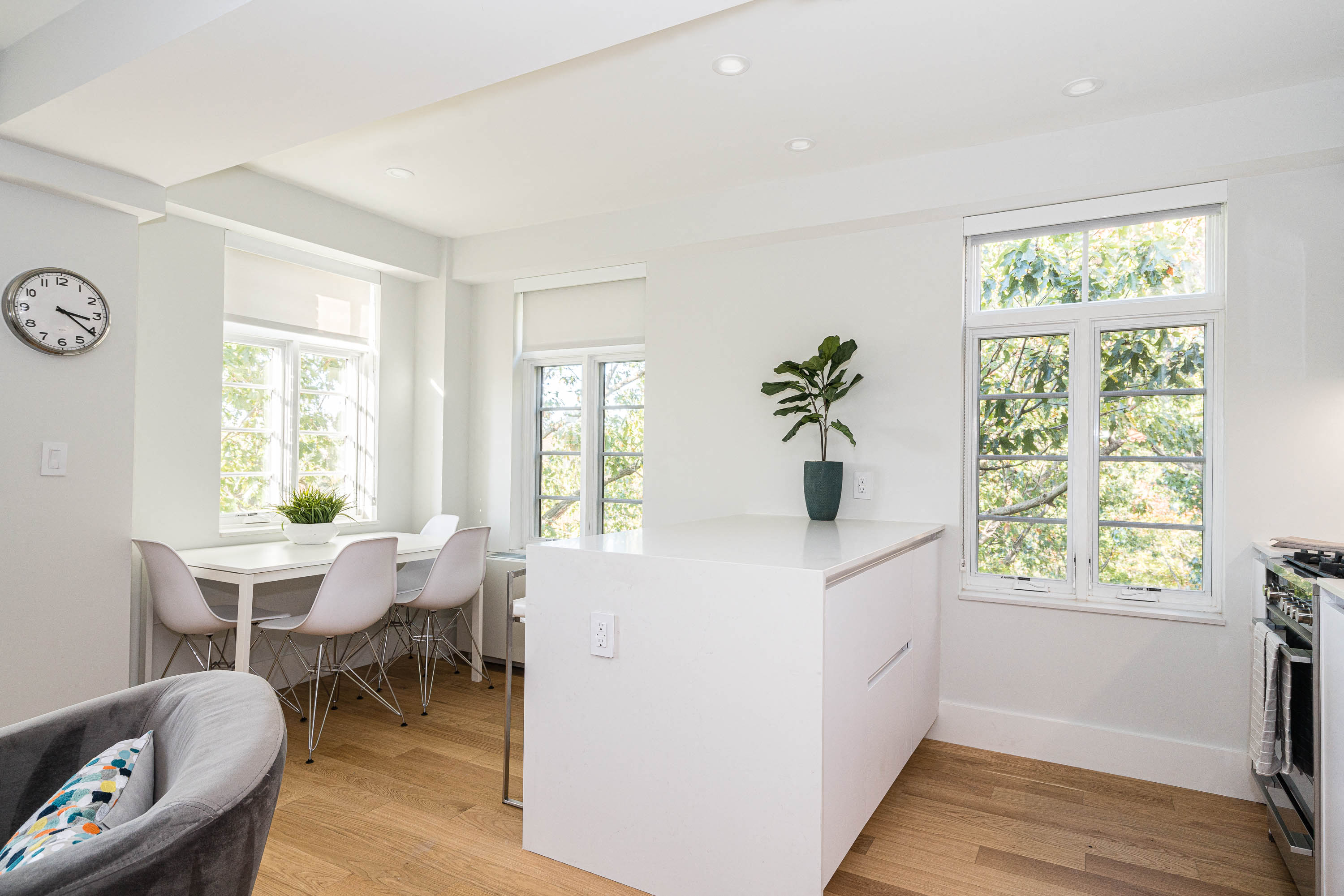 beautiful nature views from the open concept kitchen and dining area