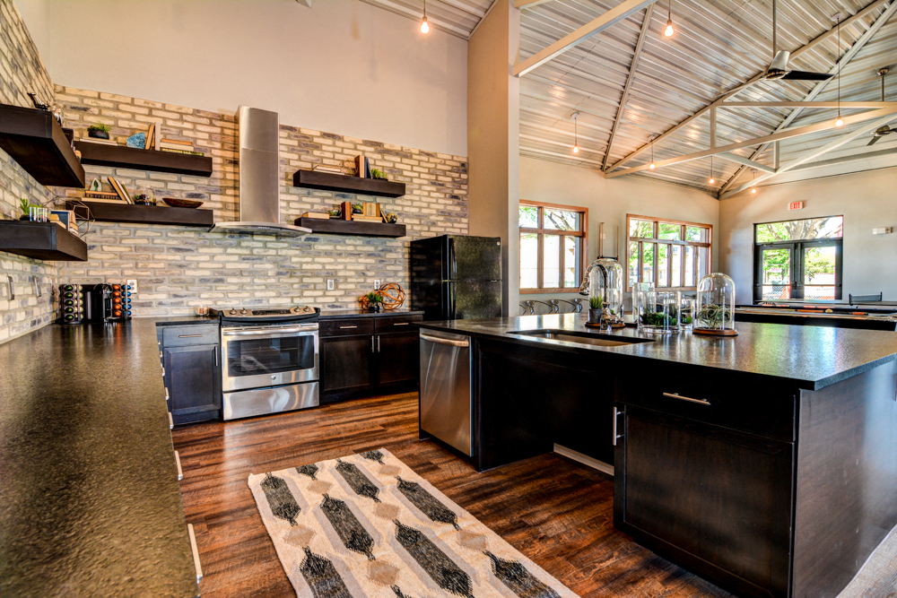 Clubhouse With Gourmet Kitchen at Aviator at Brooks Apartments, Clear Property Management, San Antonio, 78235