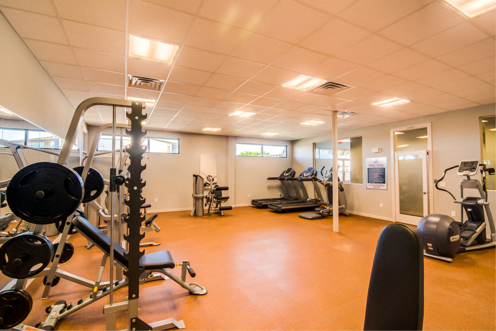 Clubhouse Gym with Free Weights at Aviator at Brooks Apartments, San Antonio, 78235