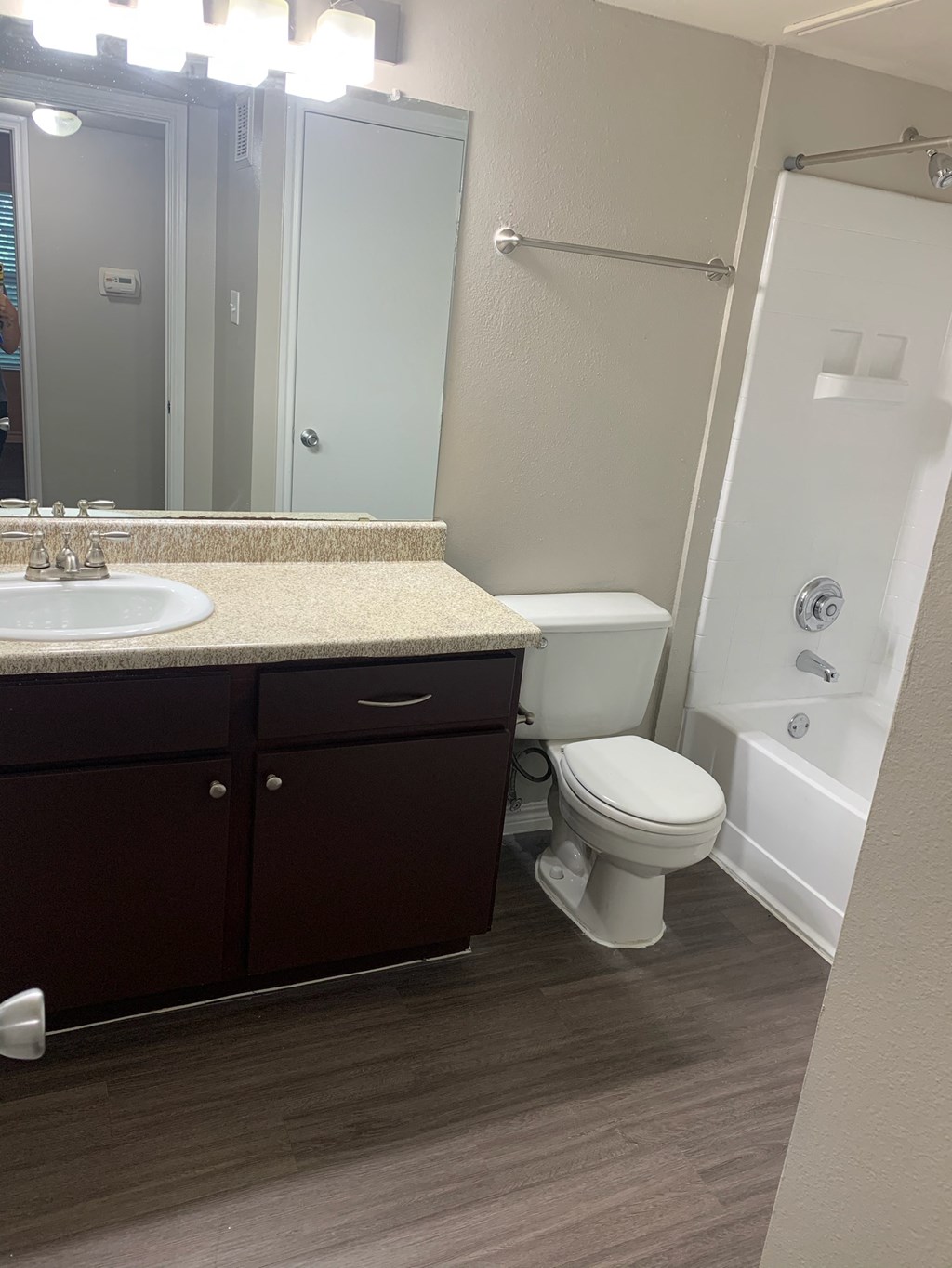 traditional bathroom in luxury north austin apartment