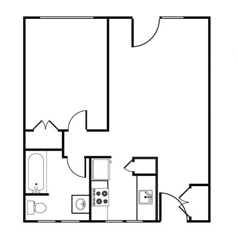1 Bed 1 Bath Floor Plan 1