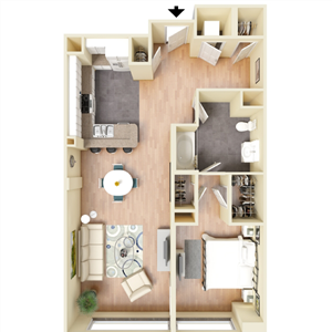 G - 1 Bedroom 1 Bath Floor Plan Layout - 880 Square Feet
