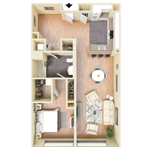 H - 1 Bedroom 1 Bath Floor Plan Layout - 926 Square Feet
