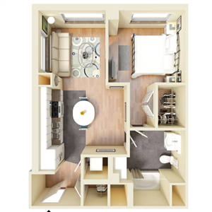 B - 1 Bedroom 1 Bath Floor Plan Layout - 598 Square Feet