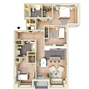 R - 3 Bedroom 2 Bath Floor Plan Layout - 1521 Square Feet
