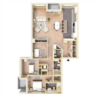 S - 3 Bedroom 2 Bath Floor Plan Layout - 1783 Square Feet