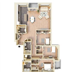 T - 3 Bedroom 3 Bath Floor Plan Layout - 1910 Square Feet