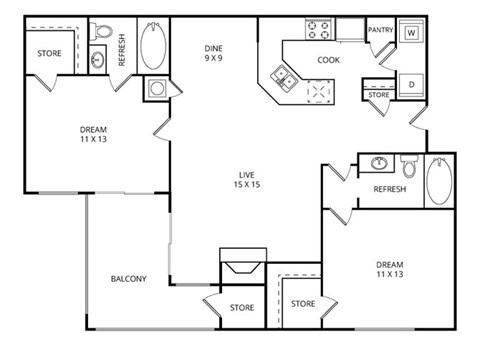 The Brookside 2 Bed | 2 Bath | 1000 Sq.Ft at Vista Springs, Lewisville