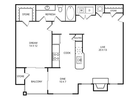 The Creekview 1 Bed | 1 Bath | 796 Sq.Ft. at Vista Springs, Lewisville, Texas