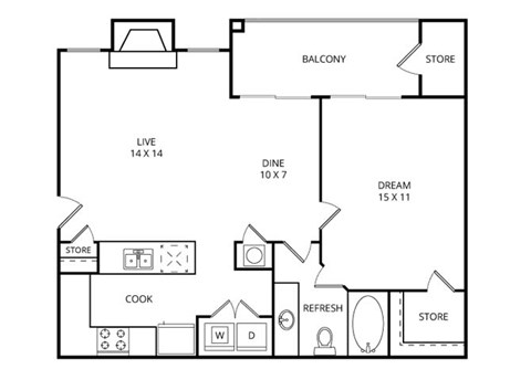 The Meadowview 1 Bed | 1 Bath | 696 Sq.Ft. at Vista Springs, Lewisville, 75067