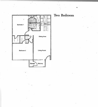 A diagram of a two bedroom apartment layout.