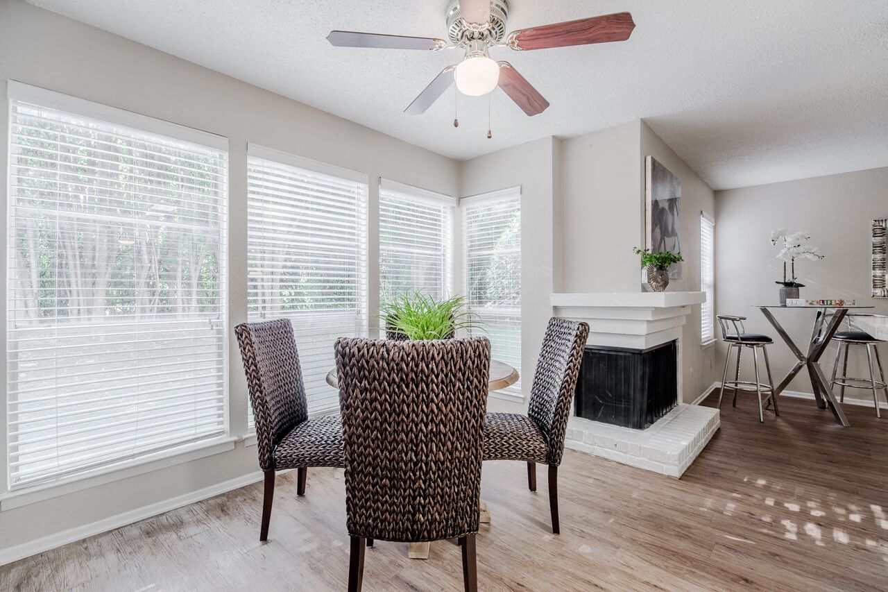 Corner fireplace to optimize furniture placement  at Country Square, Texas