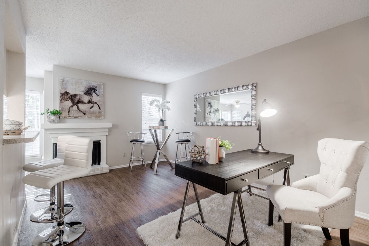 second living or study with plank floors  at Country Square, Carrollton, TX