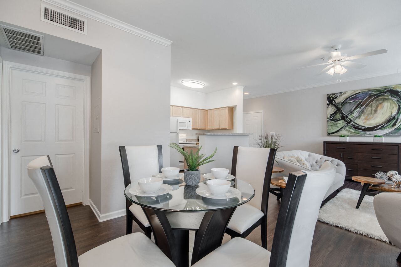 Open dining area to living room  at Edgewater, Lewisville, 75057