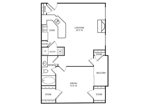 The Mast 1 Bed | 1 Bath | 808 Sq. Ft. at Edgewater, Lewisville, TX